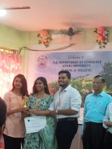 At Abhyudaya 2K25 Utkal University, BJB College Commerce Department won 1st  place in the BIZ QUIZ competition
